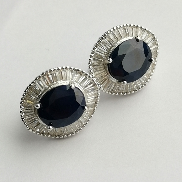 Sapphire Earrings Sterling Silver Omega Back - Picture 5 of 15